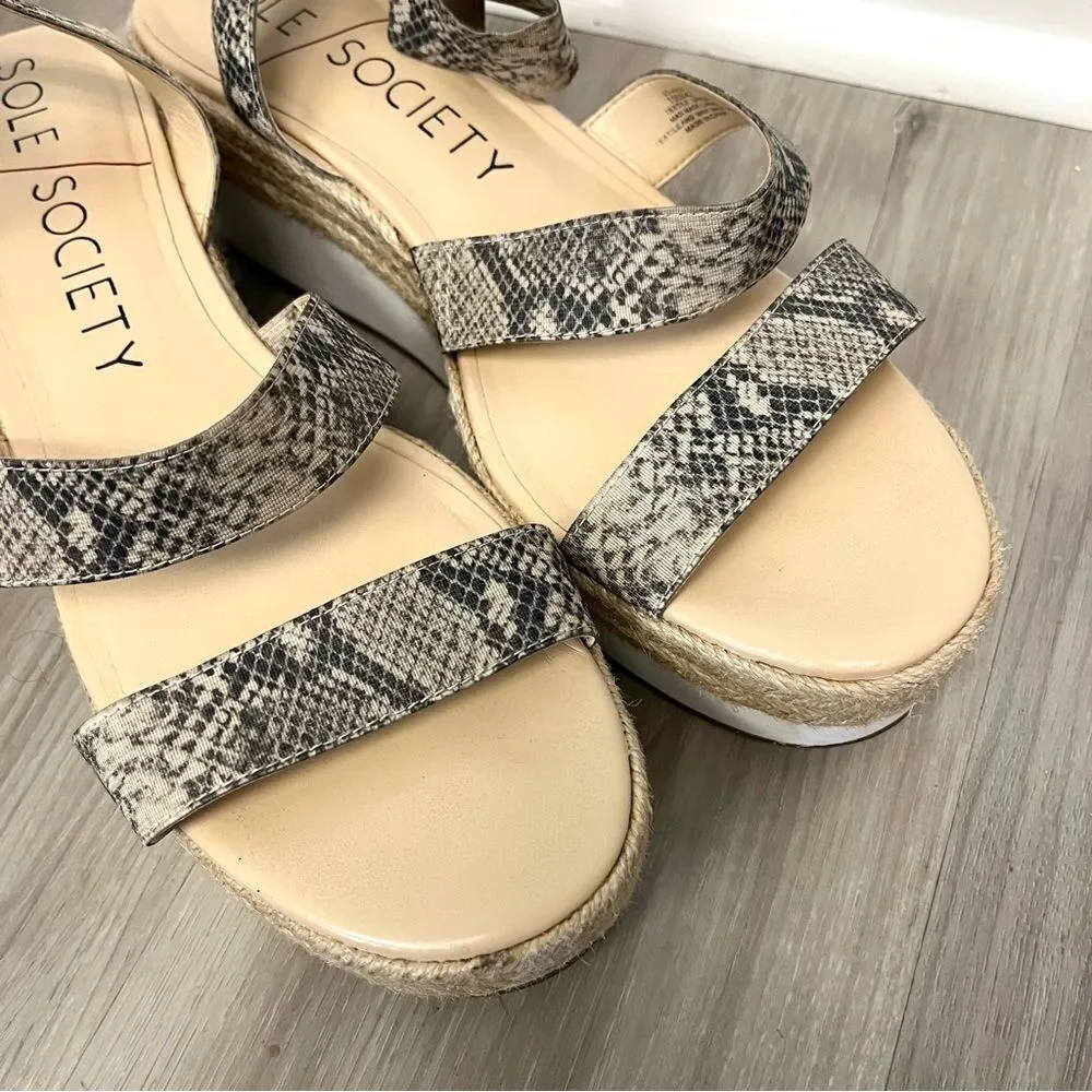Sole Society Shoes Women's 10 Aven‎ Espadrille Snake Print Stretchy Strap Wedge
